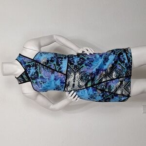 Parker Modern Abstract Print Avant Guard Art Contemporary Bodycon Dress Size S